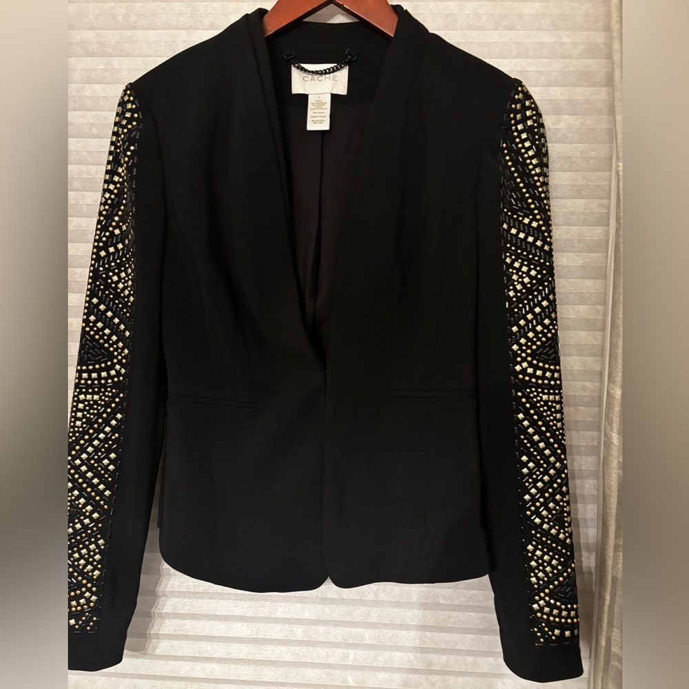 Cache Black and Gold Embellished Blazer - size 0 - Picture 2 of 7
